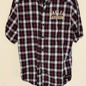 Harley-Davidson Men's Black and Red Plaid Shirt